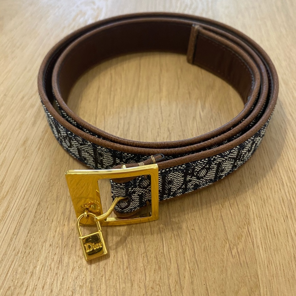 Dior Brown and Black Monogram Canvas Belt with Gold Hardware